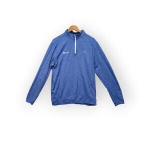 Rhoback Men's Herringbone Blue 1/4 Zip Performance Long Sleeve Stretch Golf L